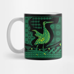 egret bird in talavera nest in mexican pattern art ecopop in dark green Mug